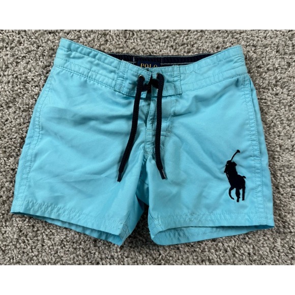 Polo Ralph Lauren Toddler Boys Big Pony Swim Trunks Aqua Navy Blue 2T - Picture 1 of 6